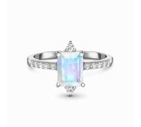 Anelli da donna vintage, anello gioielli anello rettangolare con 4 gres, 1 ct pietra di luna e moissanite argento 18 carati oro bianco misura 58 (18,5)