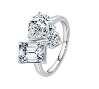 Anelli da donna vintage dell'amicizia in oro bianco semplice, rettangolari, a forma di goccia con moissanite, Oro bianco 14 car, Moissanite