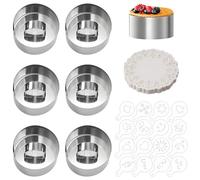 Anelli da forno da 8 cm, 6 pezzi, in acciaio inox, set con tappetini per torte e stencil per caffè, anelli da pasticceria per mousse, cheesecake, crumpet, fai da te