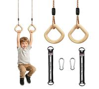Anelli da Ginnastica in Legno, Trapezio Ring Interni ed Esterni Altalena da Giardino per bambini con Corda di Canapa Regolabile per Giardini Aree Gioco e Strutture per l'arrampicata