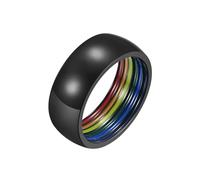 Anelli da sposa da uomo, in argento oro/nero, 8 mm di larghezza, anelli di fidanzamento in acciaio inox, arcobaleno, da uomo, con incisione, personalizzati, con smalto, senza pietra, bigiotteria da