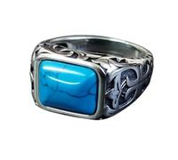 Anelli da uomo, Anelli da uomo, Anelli Gioielli Anelli in vero argento sterling puro 925 for uomo Anello da uomo con pietra turchese naturale in cristallo blu Anello da uomo con fiore inciso vintage (