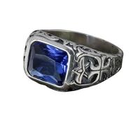 Anelli da uomo, Anelli da uomo, Anelli Gioielli Anelli in vero argento sterling puro 925 for uomo Anello da uomo con pietra turchese naturale in cristallo blu Anello da uomo con fiore inciso vintage (