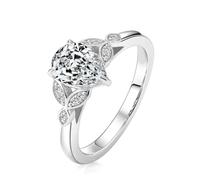 Anelli dell'amicizia, anelli a forma di goccia d'acqua con moissanite, regalo unico da donna, L 1/2, Oro bianco 18 carati, Moissanite
