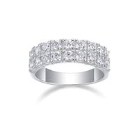 Anelli dell'amicizia, anelli di fidanzamento 6,5 mm di larghezza con due file di moissanite argento 9 K bianco 9 K misura 47 (15,0)