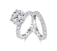 Anelli dell'amicizia da donna, stile minimalista, 2 pezzi, con 4 artigli e 5 carati di moissanite rotonda in argento 9 carati, misura 17 (18,1)