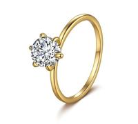 Anelli dell'amicizia da donna, stile vintage, 6 denti, solitari, rotondi con 1 ct moissanite oro giallo 14 carati, misura 45 (14,3)