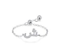 Anelli dell'amicizia delicati, anello da donna, set regolabile con design alfabeto arabo e moissanite rotondo, oro bianco, platino, misura 50 (15,9)