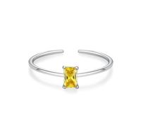 Anelli dell'amicizia delicati, gioielli anello con cinturino aperto rettangolare giallo quarzo argento 18 carati bianco misura 49 (15,6)