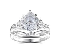 Anelli dell'amicizia delicati in oro bianco 14 carati, eleganti anelli a corona con 2 carati di moissanite a goccia, 2 pezzi, misura 62 (19,7)