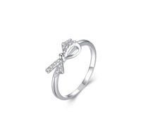 Anelli dell'amicizia fidanzate, anelli da donna con arco sottile in argento con taglio rotondo Laboratorio Diamante 9K oro bianco misura 60 (19,1)