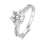Anelli dell'amicizia fidanzate, anello di proposta di matrimonio classico 1 Ct rotondo moissanite 9 K, oro bianco 9 K, misura 63 (20,1)