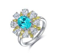 Anelli dell'amicizia in argento 925, con fiore di Paraiba artificiale da 3,18 carati, con zircone giallo, misura 61 (19,4)