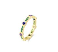 Anelli dell'amicizia per amiche, anello delicato a righe lucide con aphir da laboratorio rotondo e maraldo da laboratorio, oro bianco 14 carati, misura 61 (19,4)