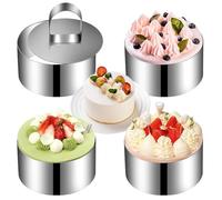 Anelli Dessert da 8 cm, Anelli Servizio, Anelli Cibo, Tortiere Tonda, in Acciaio Inox, Anelli Mousse, Piccoli Anelli per Torte, Anelli da Forno, Forme Torte con Pulsanti, Set Totale di 4 pz