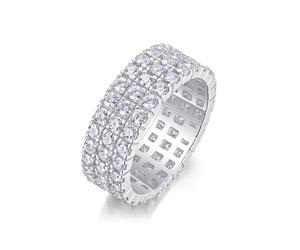 Anelli di accoppiamento, 9 mm Breiter Ring mit 3 Reihen Runder Moissanite 2 mm Silber 9K Weißgold Größe 65 (20,7)