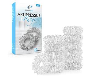 Anelli di Acupressione per dito - Set da 12 in Argento | Anello Massaggiante con 210 Punti di Pressione + E-Book Gratuito | Rilassamento per Mani