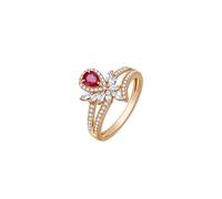 Anelli di anniversario da donna, anelli dell'amicizia da donna a goccia d'acqua con rubino da 0,4 ct e diamante in oro rosa 9 K/14 K/18 K, S 1/2, Oro rosa 9 carati, Rubino