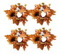 Anelli di candela autunnale 4pcs 10 pollici di candela artificiale con foglia d'acero, zucca e anelli decorativi di seta di girasole per centrotavola, Halloween, raccolta, Fall del Ringraziamento