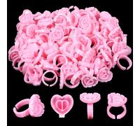 Anelli di colla per extension di ciglia, 200 anelli di colla per ciglia in plastica, usa e getta a forma di cuore, strumenti per il trucco delle ciglia (rosa)