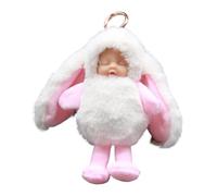Anelli di conigli - bambola in tessuto addormentato, ciondolo in borsa, peluche con zaino | Figura da coniglio da 10 cm con orecchie lunghe e cappello da letto, rimorchio decorativo per