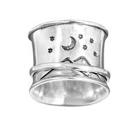 Anelli Di Corrispondenza per Migliori Amici Relief Retro Stress Pattern Ring Star Ladies Moon Anelli anello girevoli Anello Al Quarzo (G, One Size)