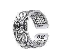 Anelli di dito aperti Sterling Silver Retro Lotus Flower Printing Anelli regolabili per le donne