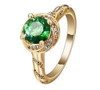 Anelli di fidanzamento da donna, anello di nozze in oro con zircone rotondo verde anelli per le donne di Natale misura 11.5-61.5, Cristallo, Zirconie sintetico