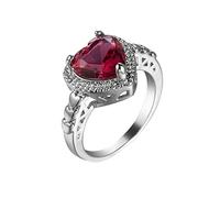 Anelli di fidanzamento da donna, in argento, vintage, con solitario a forma di cuore rosso, eleganti fedi nuziali con zirconi, Metallo, Zirconia cubica