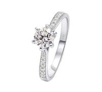 Anelli di fidanzamento da donna, stile vintage, 6 punte, rotondi, ideali come regalo, 65 (20.7), Oro bianco 14 carati (585), Diamante creato