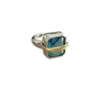 Anelli di fidanzamento vintage con zirconi blu per le donne grandi anelli quadrati regolabili coppie fatti a mano geometrici gioielli regali per feste, resizable, Metallo, Zirconia cubica