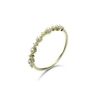 Anelli di fidanzamento vintage da donna, set di anelli stretti con perle di zirconia cubica, oro giallo 18,1 K, misura S 1/2