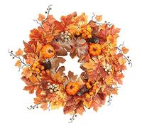 Anelli di fiori artificiali Ghirlanda autunnale da 50 cm, foglie di acero artificiali, zucca, frutta bianca, radice di albero, decorazione for ghirlanda.