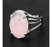 Anelli Di Pietra Naturale A Forma Di Uovo Cabochon Sfaccettato Anello Da Dito Color Argento Con Lapislazzuli In Cristallo Viola Per Le Donne Regolabile,Quarzo Rosa