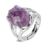 Anelli Di Pietra Naturale A Forma Di Uovo Cabochon Sfaccettato Anello Da Dito Color Argento Con Lapislazzuli In Cristallo Viola Per Le Donne Regolabile,Ametista