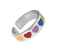 Anelli Di Promessa Anello aperto cuore arcobaleno vintage Anello geometrico rotondo Accessori per ragazze Anello di Anelli regolabili aperti Colori arcobaleno colorati Quale (1-Silver, One Size)