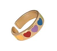 Anelli Di Promessa Anello aperto cuore arcobaleno vintage Anello geometrico rotondo Accessori per ragazze Anello di Anelli regolabili aperti Colori arcobaleno colorati Quale (1-Gold, One Size)