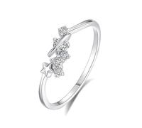 Anelli di promessa per lei, set di fedi nuziali con diamante Saturno design e stella con diamante rotondo in oro bianco/platino 950, U 1/2, Platino 950, Diamante