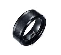 Anelli di promessa per lui Incisione Nero Fibra di Carbonio Intarsio 8MM Tungsteno Anello Uomini Nero, carburo di tungst, Senza zirconi.