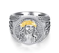 Anelli di San Gesù da uomo in argento Sterling con cuore di Gesù/corona di spine religiosi retrò anelli di San Gesù cuore cristiano regalo per uomini donne, Argento sterling, Nessuna pietra preziosa