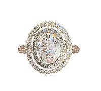 Anelli Di Silicio per Lei Anello in argento a forma rotonda Anello con diamante rotondo con strass completo Taglio rotondo Anello in anello placcato con diamanti per matrimonio Anello in (A-Silver, 6)