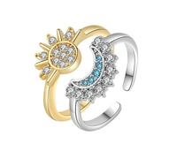 Anelli di sole d'oro e di luna d'argento per le donne,Accessori di gioielli con anello di personalità Ziron per festa,Indossamento quotidiano
