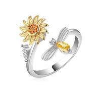 Anelli Donna Anello antistress, Anxiety ring Donna con Perline Regolabile, Anello per Donna di Ansia, AnelliGirasole Daisy Fiore Del Sole Anelli, Regali per Donna Ragazza Figlia Mamma Moglie,Stile 1