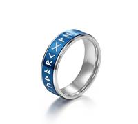 Anelli Donna, Anello di Fidanzamento Blu Acciaio Inossidabile Taglia 17 7.9mm Spinner con Simboli Vichinghi Custom Regalo per Madre Valentines Day
