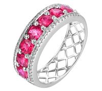 Anelli Donna Anello Fidanzamento Donna Oro Bianco 18 Carati Ruby Creato in Laboratorio Fila di Diamanti con Rubino Rosso da 1,49 CT Numero 8 Moda per Moglie Festa Della Mamma Gioielli