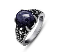 Anelli Donna, Anello Uomo Blu Acciaio Inossidabile Taglia 22 9.4mm Fiore con Pietra Blu Custom Regalo per Fidanzata Mother'S Day Gioielli