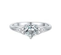 Anelli Donna, Anello Veretta Oro Bianco 14K a Forma di Cuore con Moissanite Taglia 15