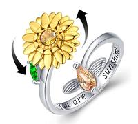 Anelli Donna Argento Sterling 925 Antistress Anello di Girasole Regolabili Girevole Anelli Fidget Anello Antistress Regalo per Donna Mamma ragazza