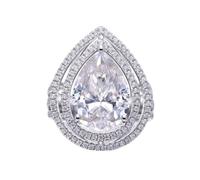 Anelli Donna Fidanzamento, Anello Oro Bianco Donna 18Kt Goccia d'Acqua a 3 Punte da 9x13 mm con Moissanite da 5 Ct Taglia 18,5