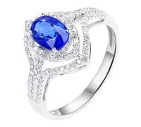 Anelli Donna In Oro 18 K Vero, Fedi Nuziali Classiche Blu 1.2 Carati Zaffiro Creato In Laboratorio Svuotare Oro Bianco 750 con Moissanite Misura 22